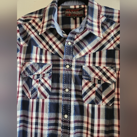 Rock&Roll Cowboy Vibrant Blue Red Casual Button Down Shirt Long Sleeves Size M - Picture 4 of 10